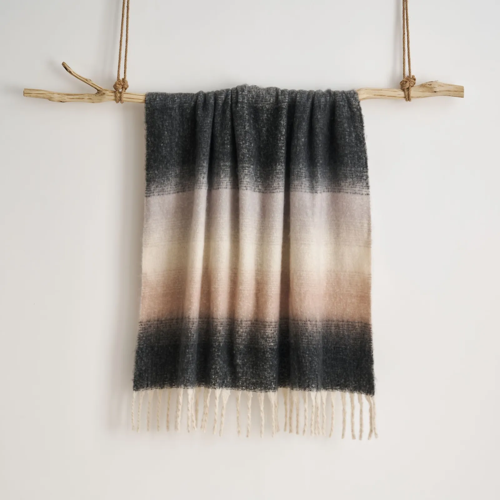 Allure Bath Fashions Ombre Faux Mohair Throw - Soft Fringed Blanket 130 x 170cm in Grey