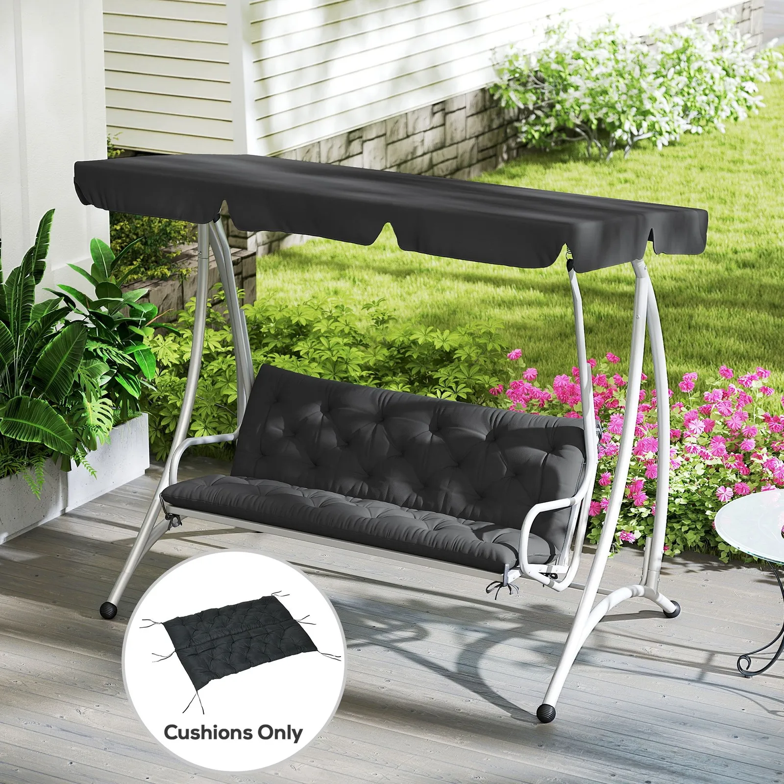 OUTSUNNY Garden Bench Cushion Outdoor Seat Pad with Ties in Black
