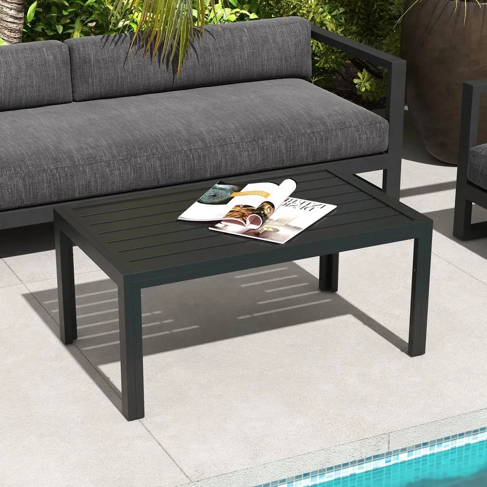 OUTSUNNY Outdoor Side Table Garden Table with Steel Frame & Slat Top in Black