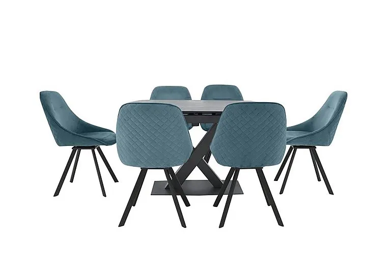 Arctic Extending Dining Table with Graphite Top and 6 Swivel Chairs - Blue