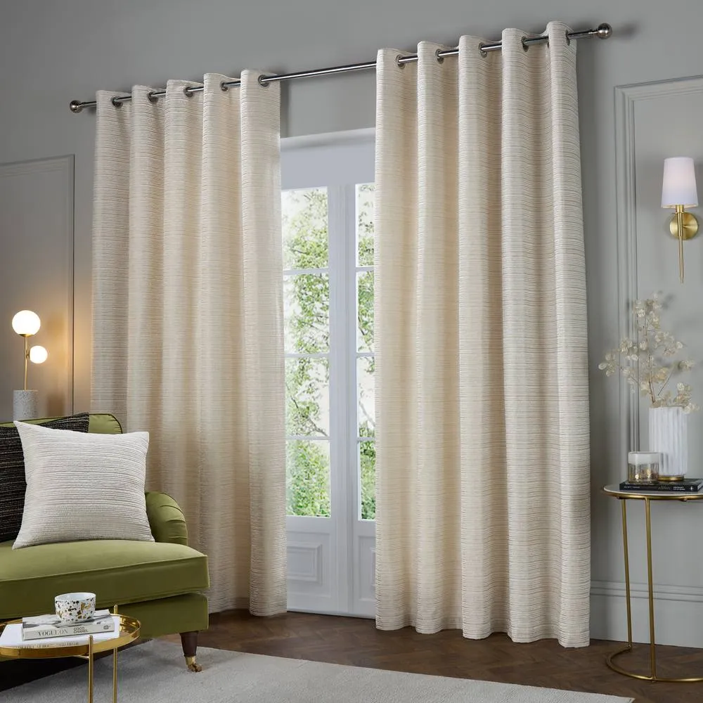 Paoletti Jupiter Chenille Jacquard Eyelet Curtain Pair in Off-White 2