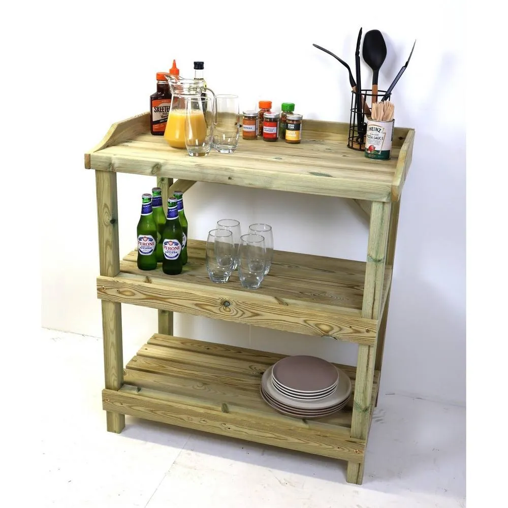 Churnet Valley Garden Furniture Ltd BBQ Prep Outdoor Table - L49 x W84 x H95 cm - Partially Assembled in Light Tan