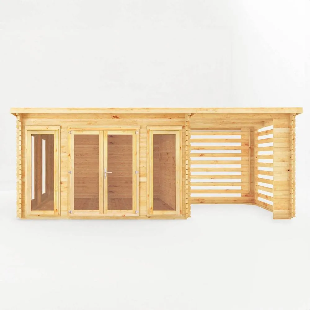 Mercia Studio Pent 28 mm Log Cabin w/ Slatted Area, L333.5 x W691 x H249.4 cm in Tan 3