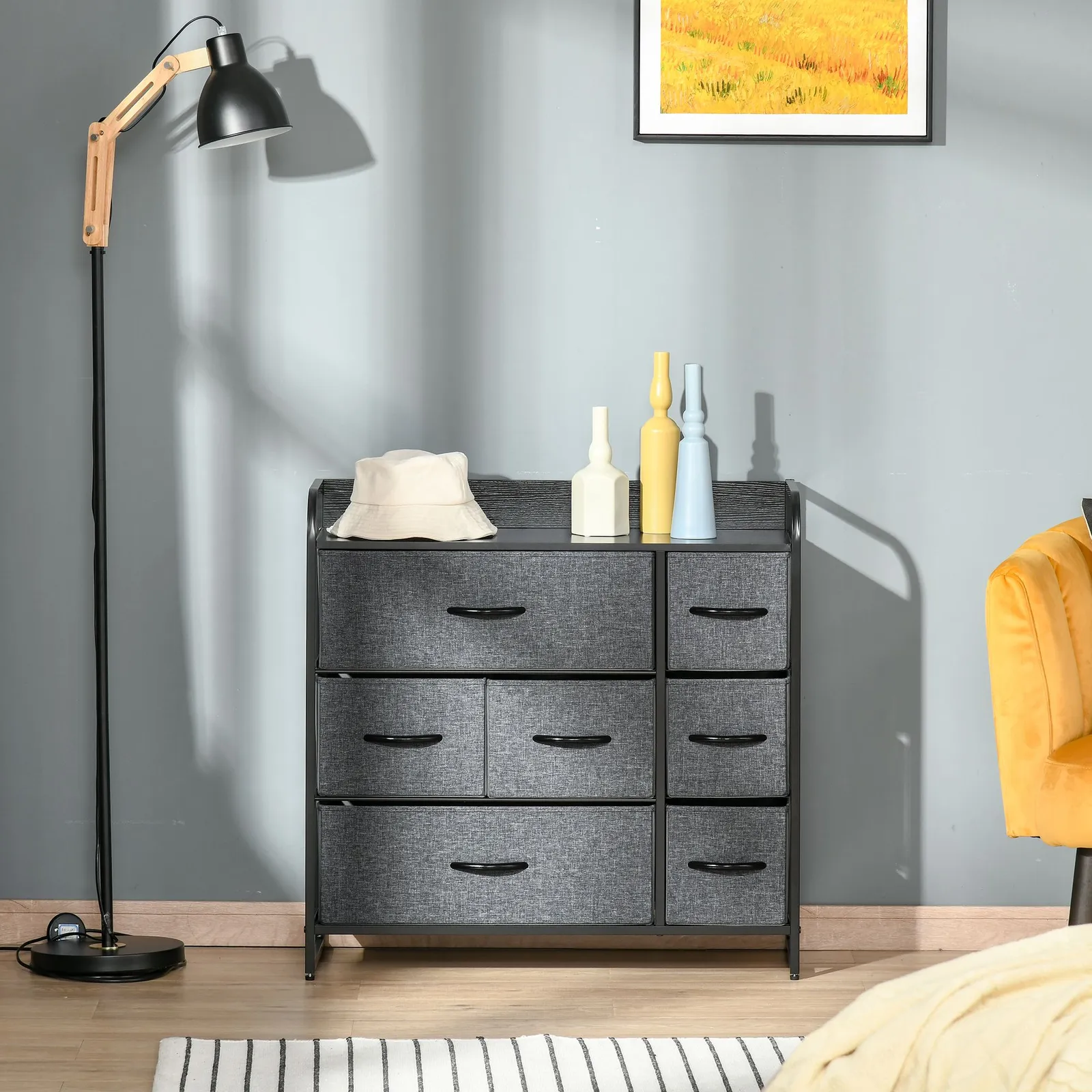 HOMCOM 3-Tier Fabric Bedroom Dresser with Foldable Drawers, Grey