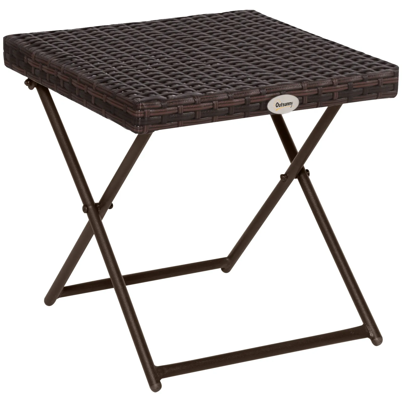 OUTSUNNY Folding Square Rattan Coffee Table w/ Steel Frame Bistro Garden in Brown 2