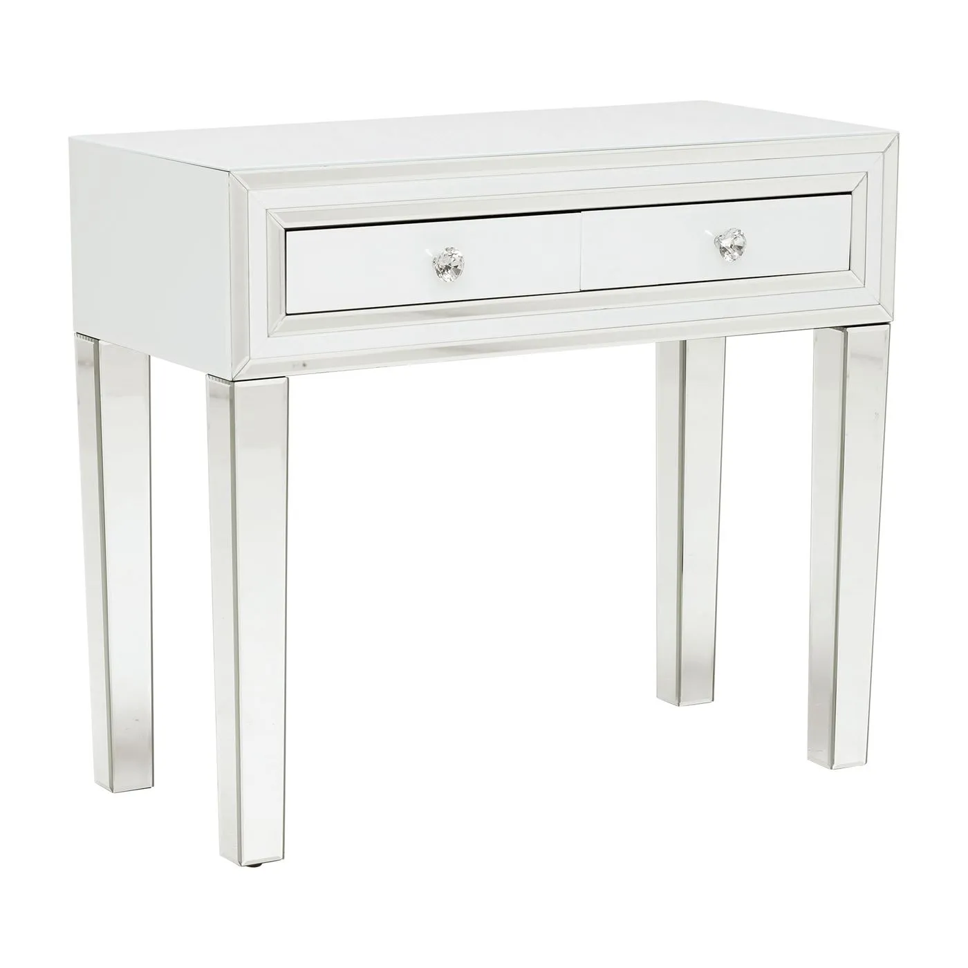 Krystal 2 Drawer Dressing Table, White Glass and Mirror