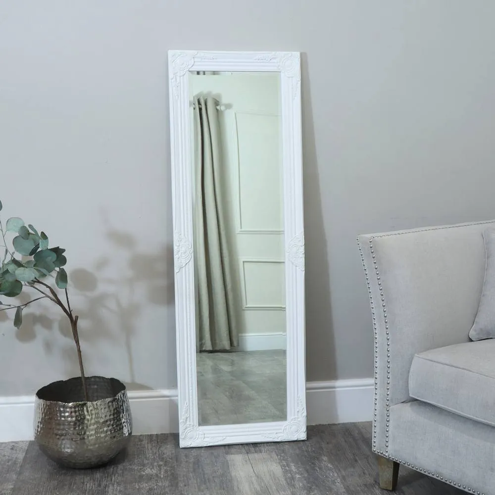 Melody Maison Tall / Long White Ornate Wall / Leaner Mirror - 47cm X 142cm 2