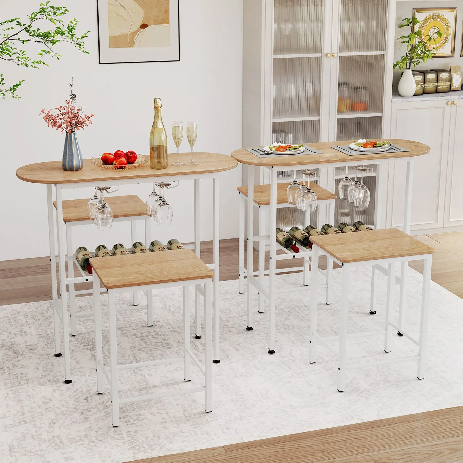 Costway 3 Piece Counter Height Table Set Oval Dining Table & 2 Stools in Natural 4