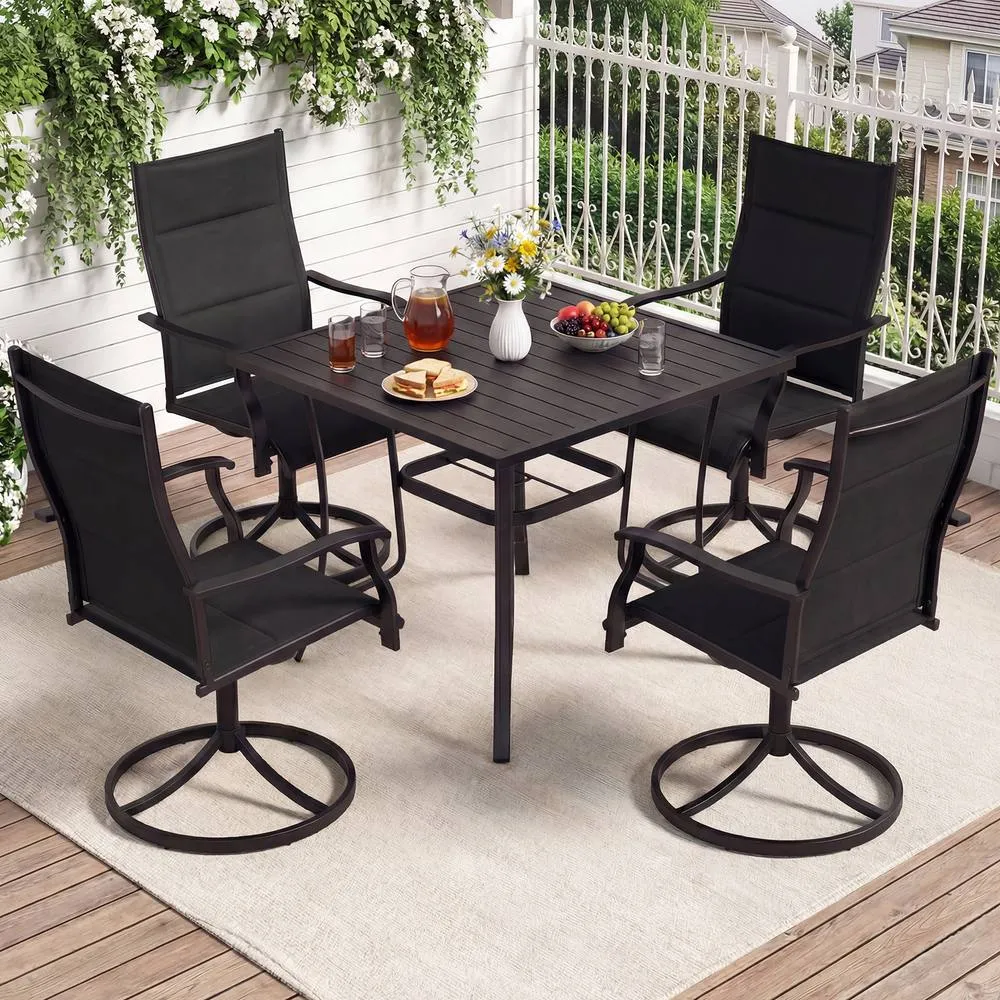 Costway Padded Patio Swivel Chairs Set of 2 Ergonomic Outdoor Dining Chairs in Black