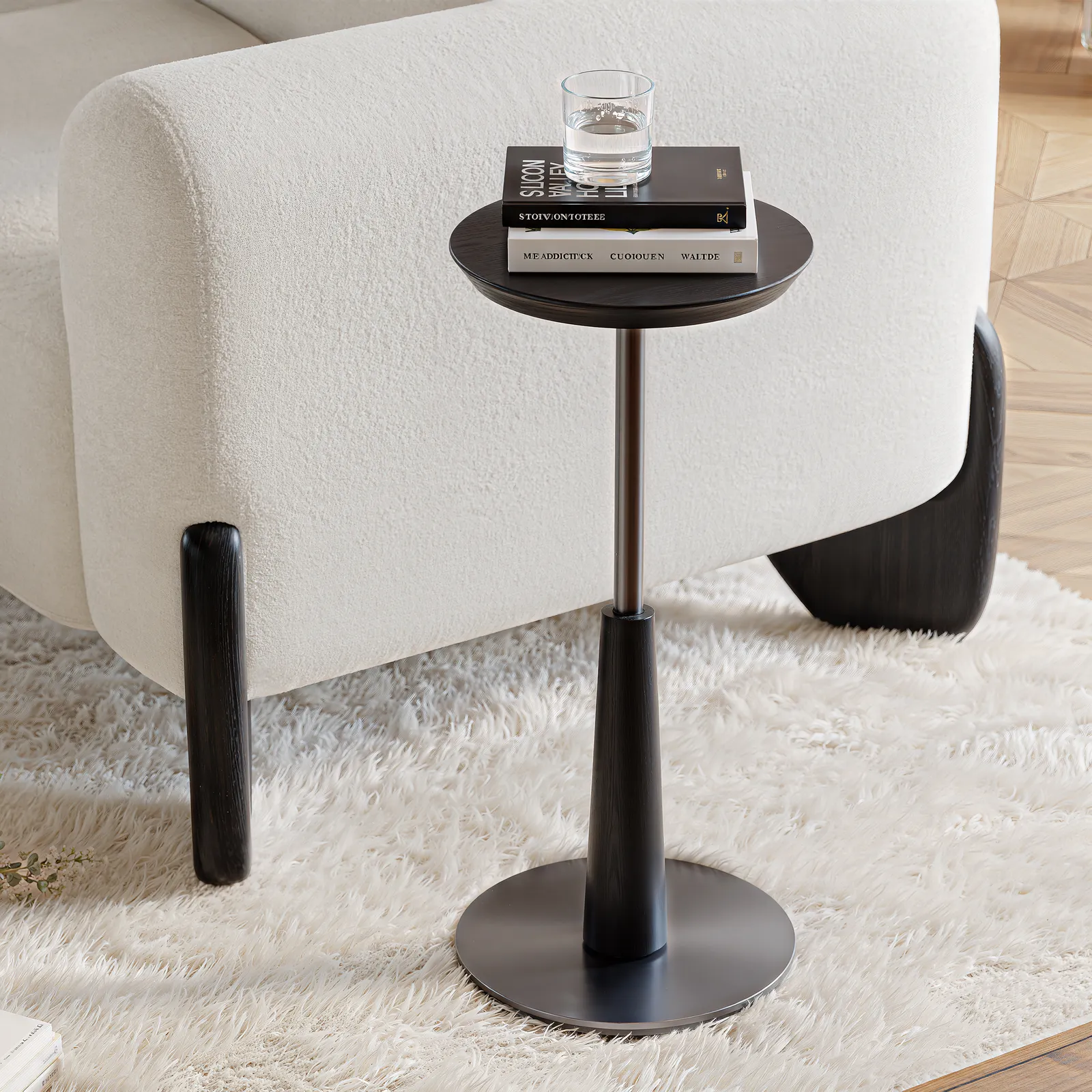 Round Mid-Century Modern Cocktail Table Black Side Table