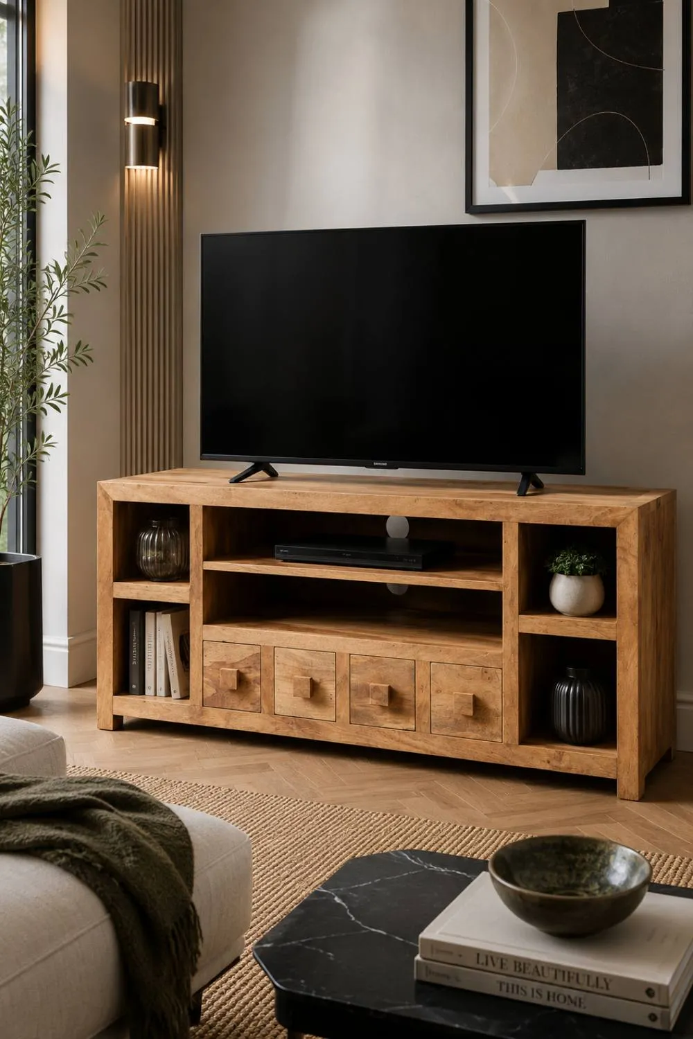 IH Design Southborough Light Mango Corner TV Unit for Satellite & DVD in Brown