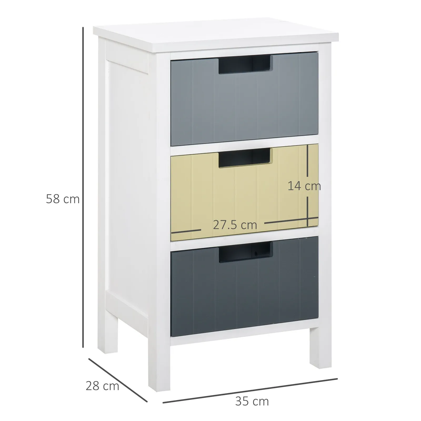 HOMCOM 3 Drawer Colourful Storage Cabinet Tower Dresser Chest 3