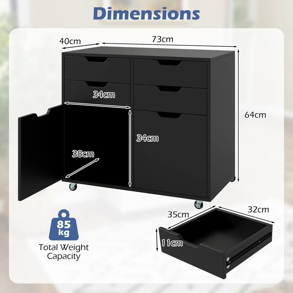 Costway 4 Drawer Dresser Chest Mobile Storage Cabinet w/Universal Wheels in Black 2