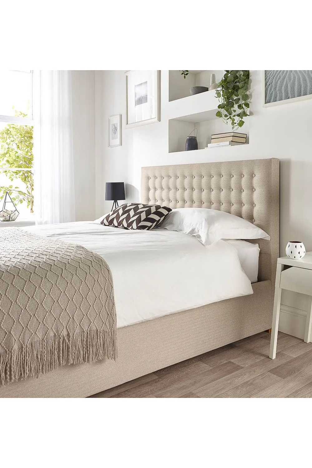 Catherine Lansfield Opulence Ottoman Storage Bed in Saxon Twill Fabric, Custom Made in Natural 5
