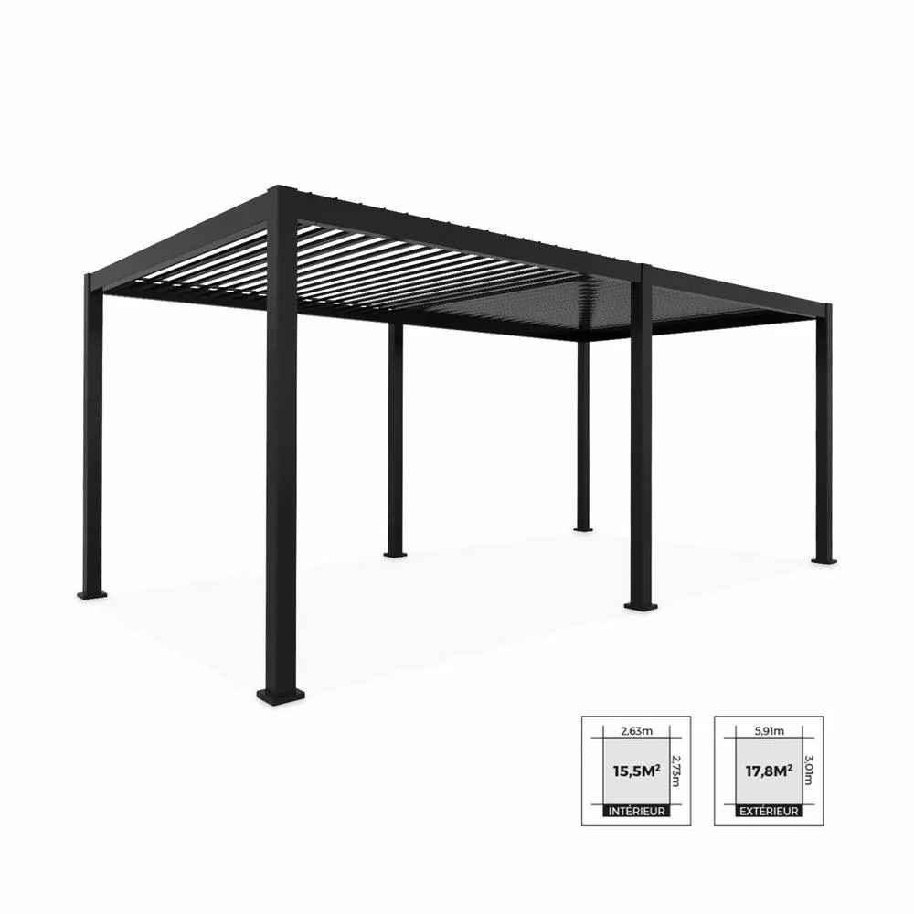 sweeek Louvered pergola aluminium 6 x 3m & 2 3m blinds in Dark Grey 4