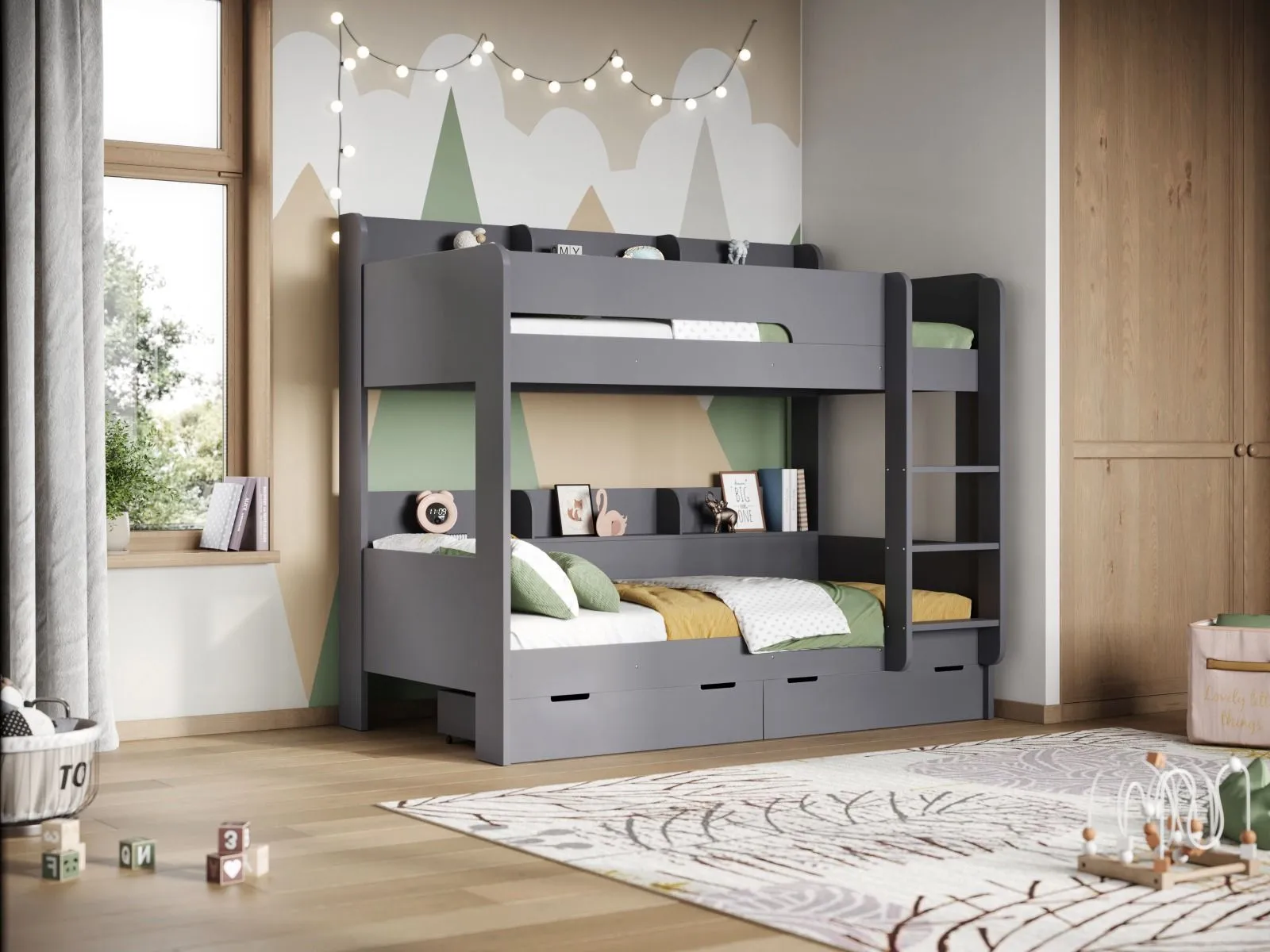 Flair Eddie Storage Bunk Bed in Grey 1