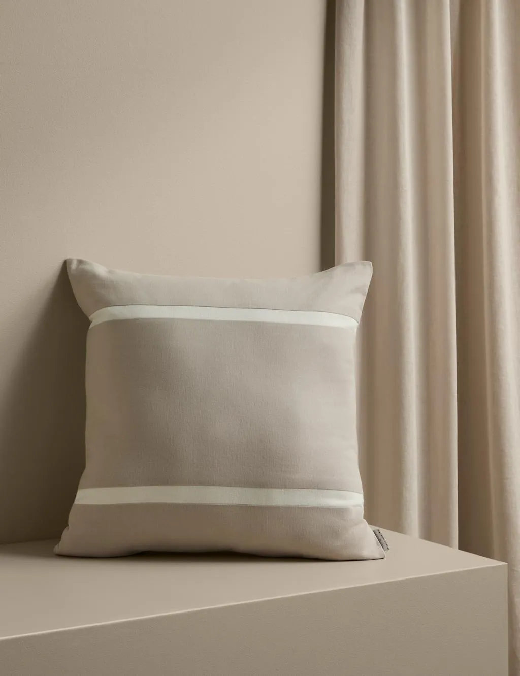 M&S X Kelly Hoppen Pure Cotton Double Stripe Cushion Taupe Mix