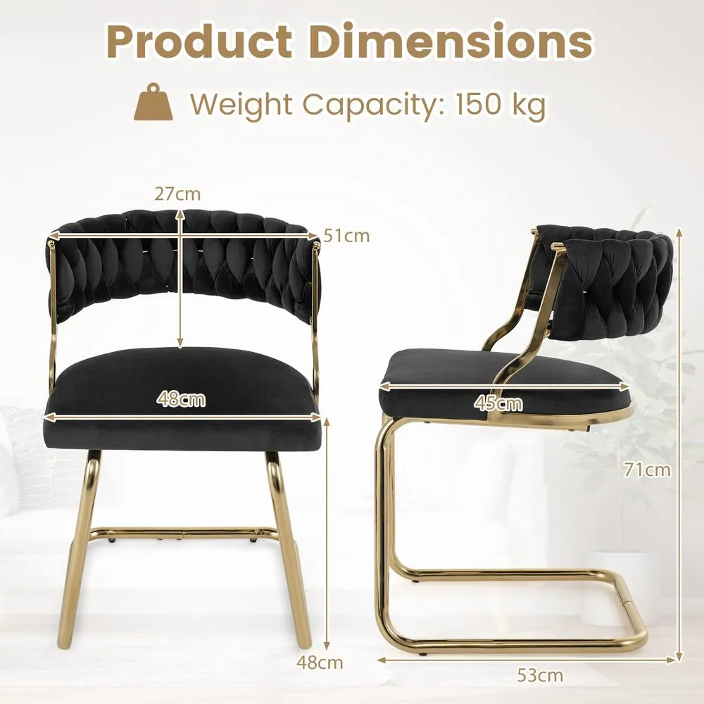 Costway 2PCS Velvet Dining Chairs Upholstered Accent Chairs Kitchen Chairs in Black 2