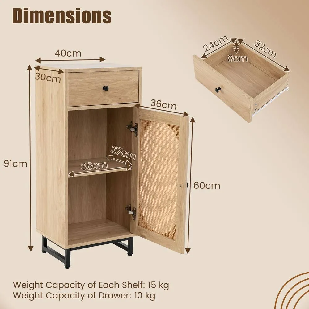 Costway PE Rattan Storage Cabinet Floor Cabinet w/ Slide Out Drawer in Natural 3