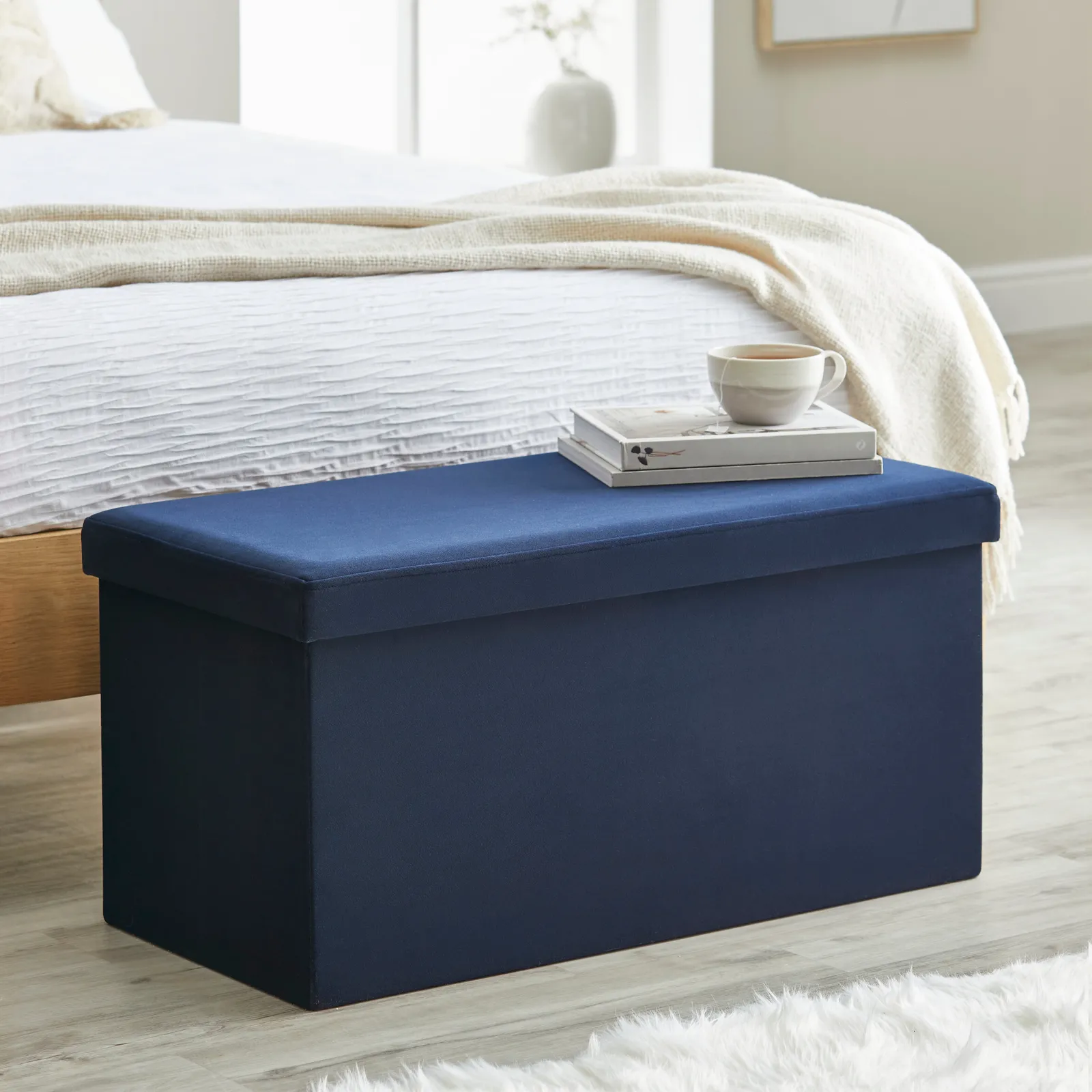 Matilda Eco Velvet Foldable Storage Ottoman Luxe Navy