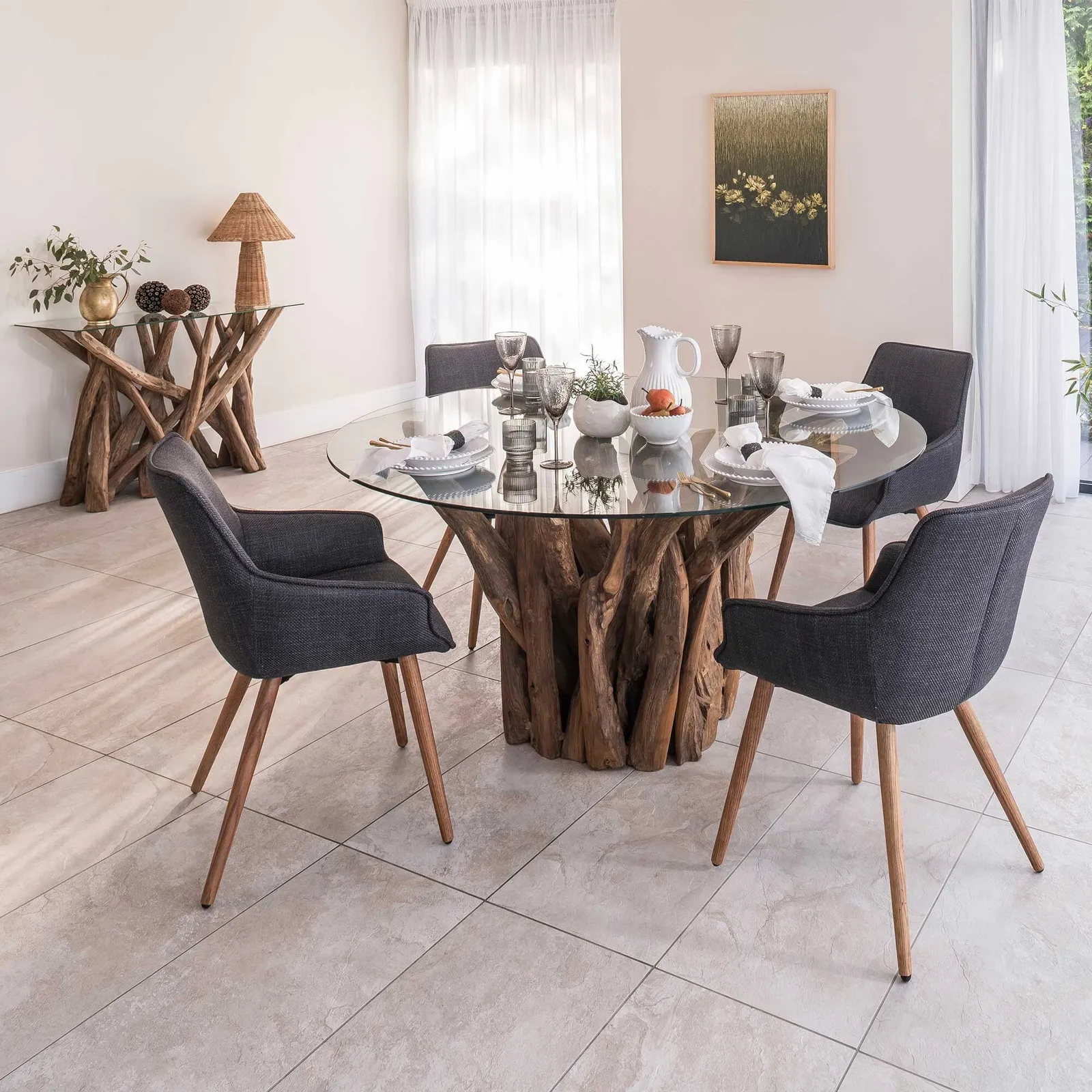 Whinfell Round Dining Table 160Cm, Round, Brown Glass | Barker & Stonehouse 2