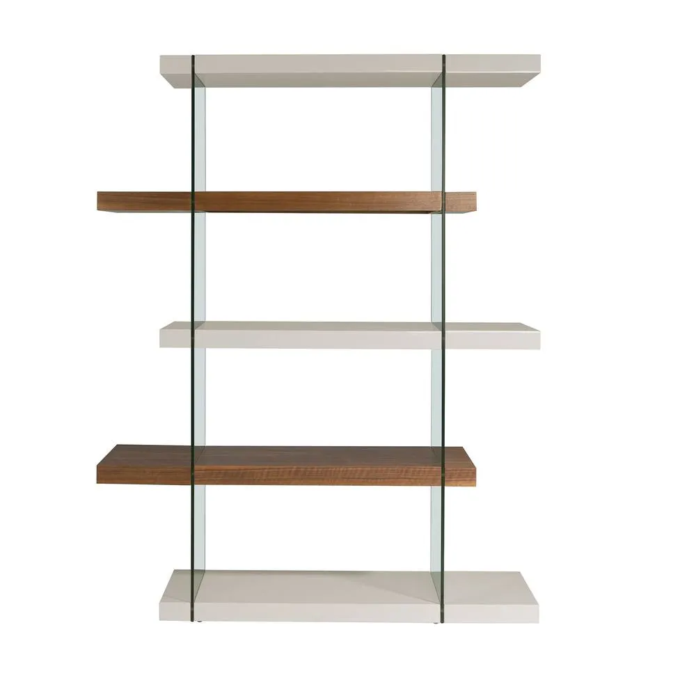 Angel Cerda Walnut & Glass Shelf with Pearl Grey Lacquered MDF 2