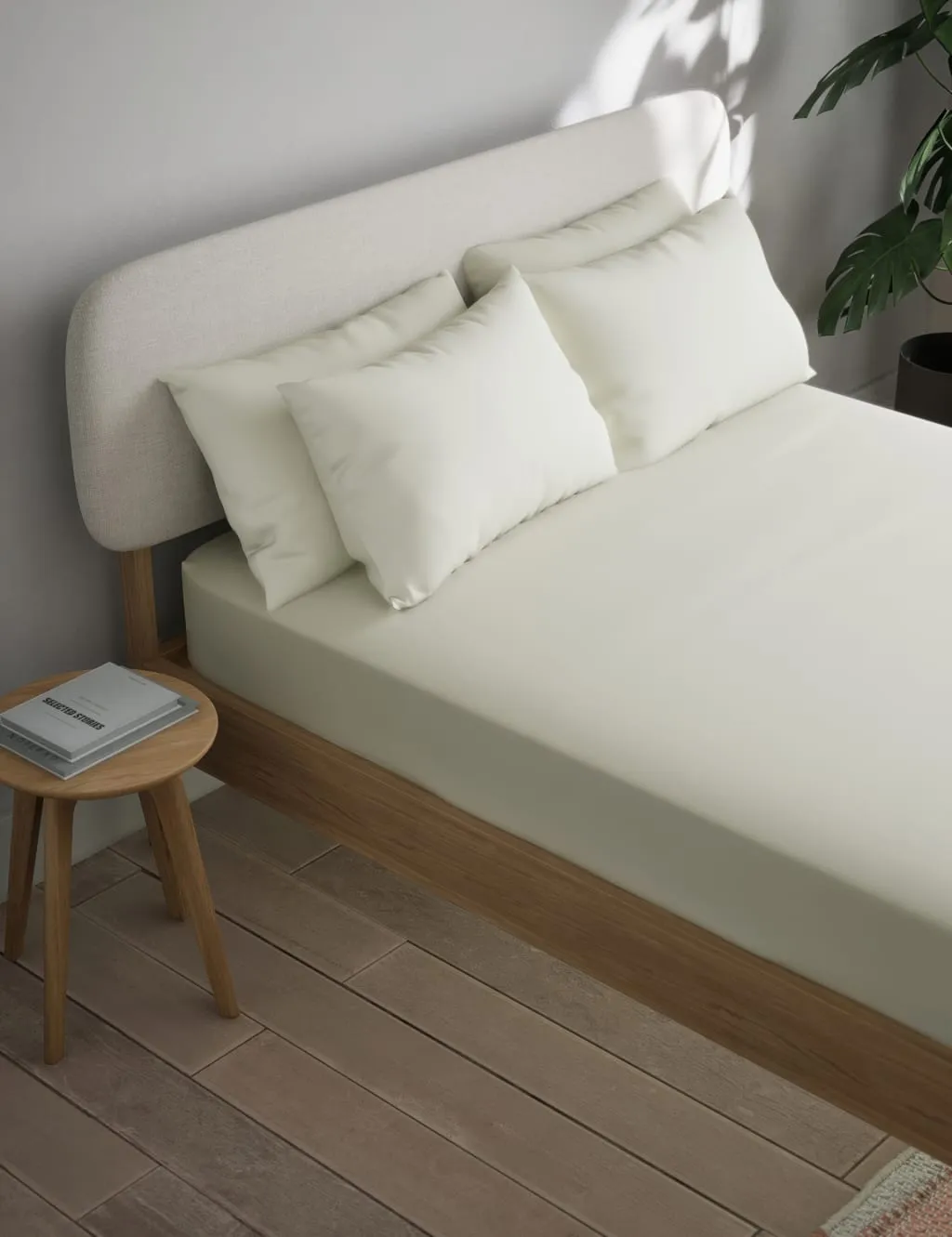M&S Cotton Blend Non Iron Fitted Sheet Cream
