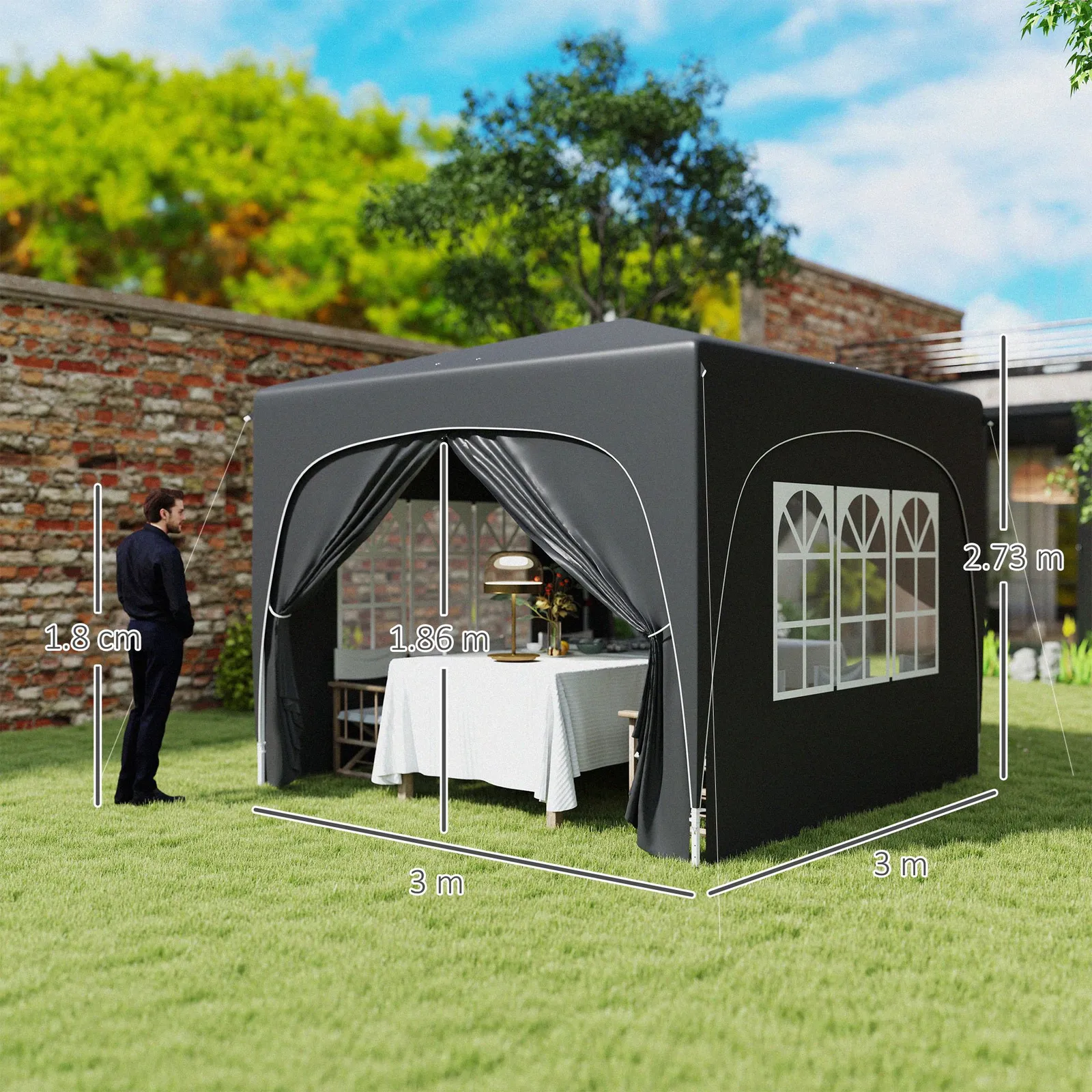 OUTSUNNY 3 x 3(m) UPF50+ Pop Up Gazebo with Sides & Carry Bag, Black 3