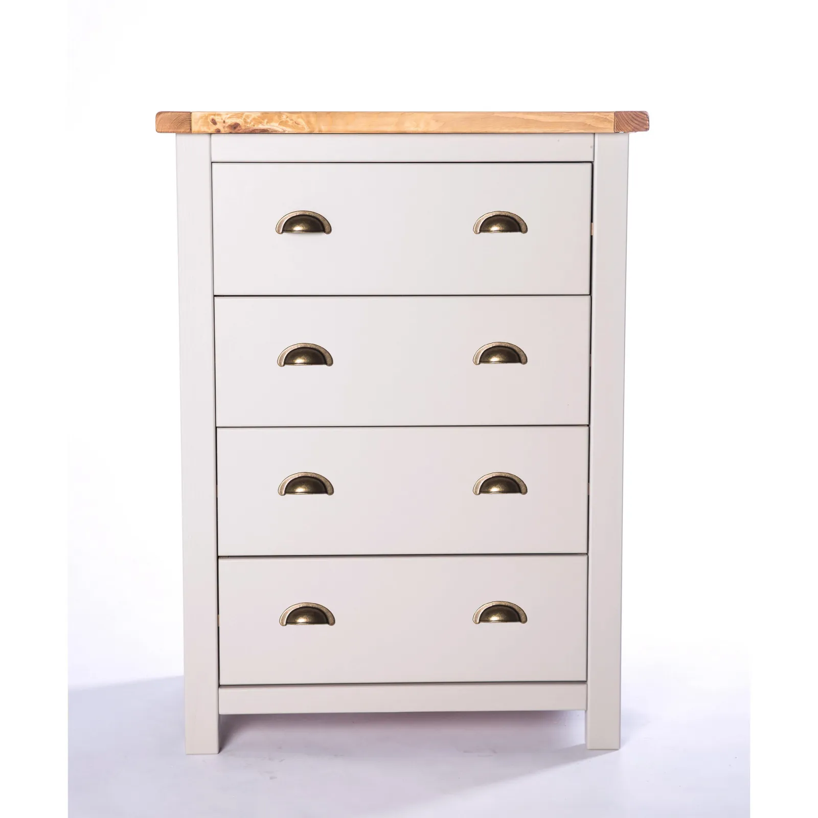 Cabinet Bits Argenta 4 Drawer Chest of Drawers Brass Cup Handle in Light Grey 2