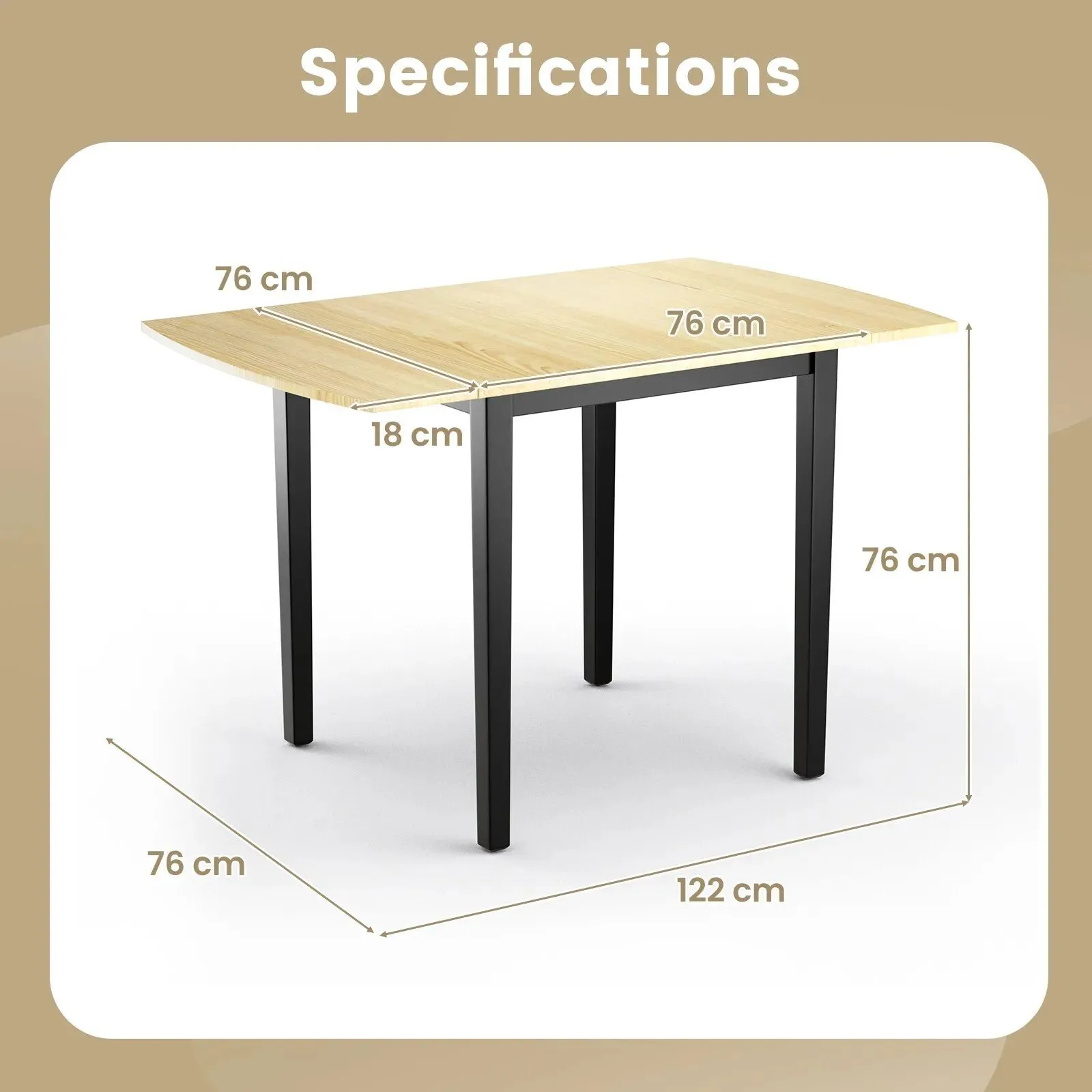 Costway Folding Dining Table Drop Leaf Tables Home Wood Kitchen Table with Foot Pad in Natural 2