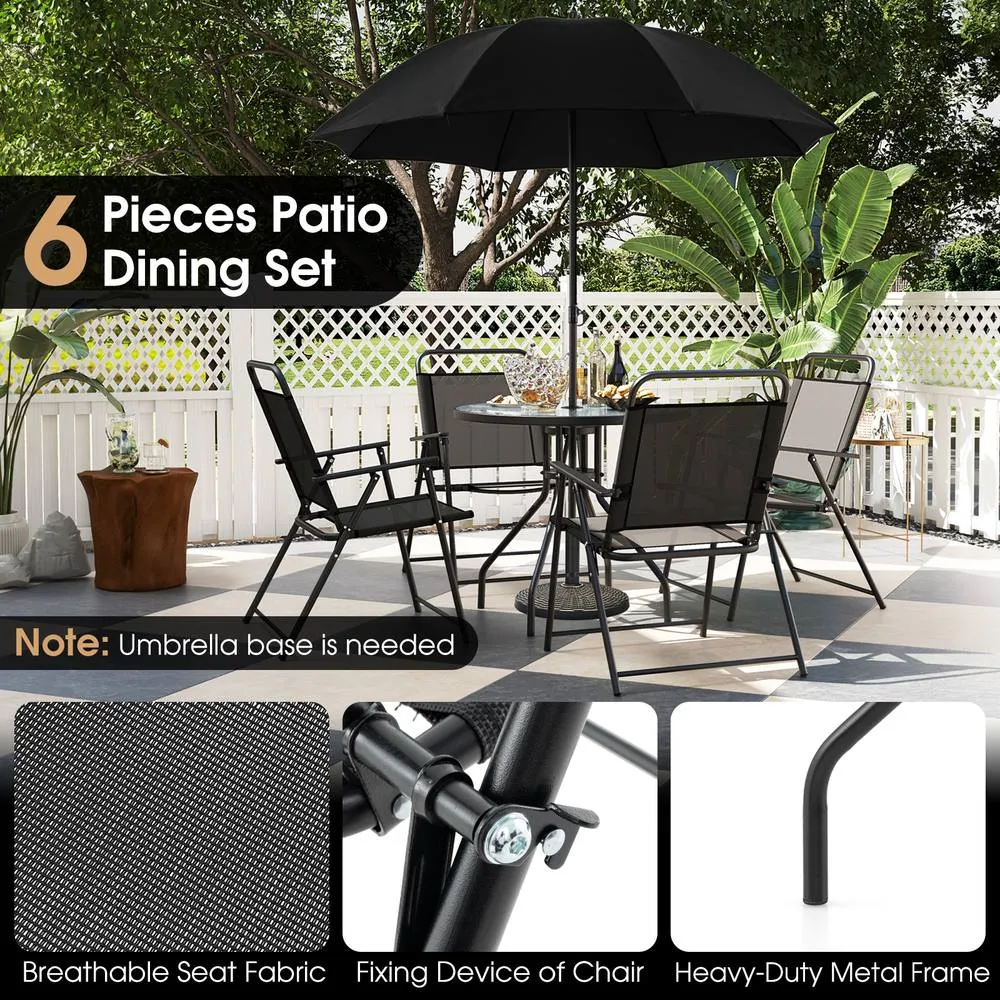 Costway 6 Piece Outdoor Round Dining Set Patio Garden Table Set for 4 w/ Umbrella in Black 5