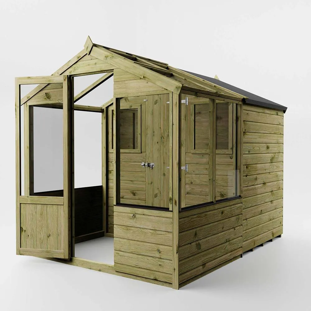 Mercia Traditional Apex Greenhouse/Shed Combo - L245.8 x W201 x H205.8 cm in Brown 3