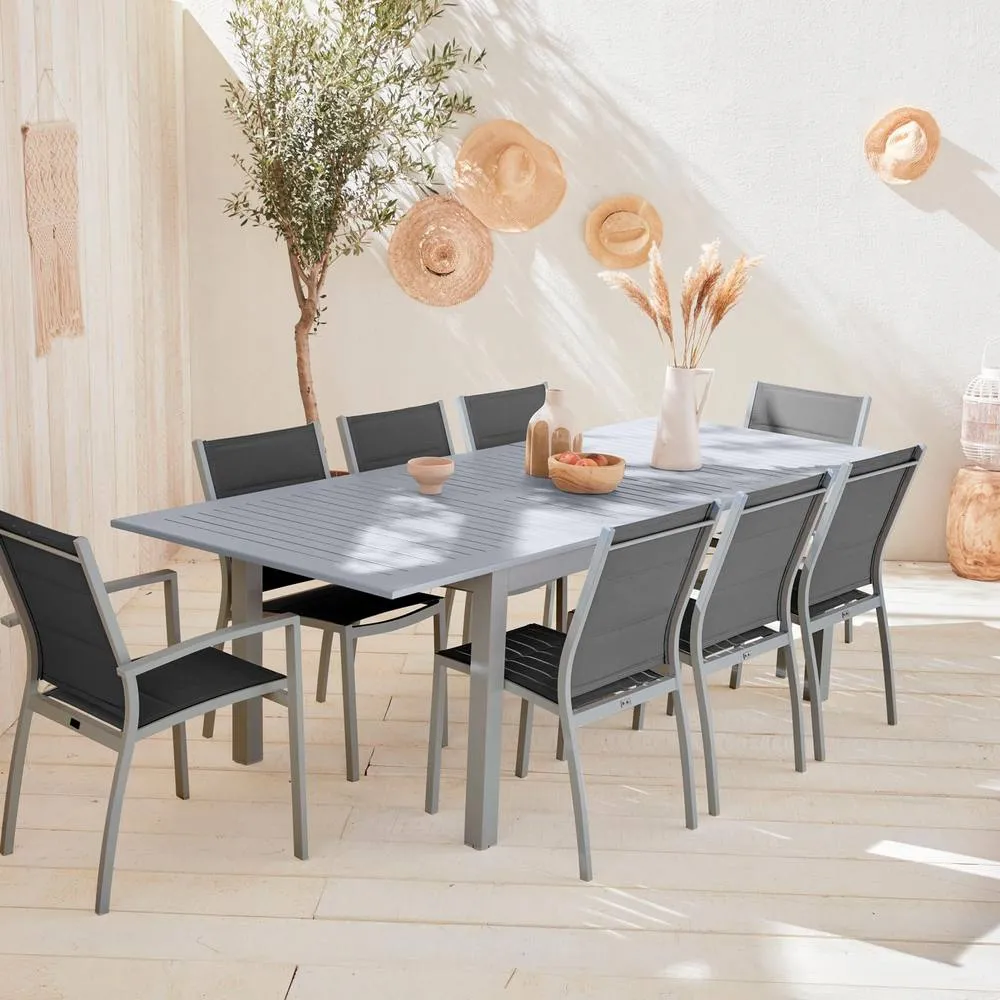 sweeek 8-seater Extendable Aluminium Garden Table Set With Chairs in Grey