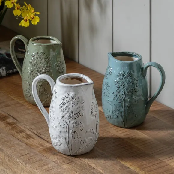 Crossland Grove Wildflower Embossed Ceramic Jug Duck Egg 210X145X205Mm, Blue 6