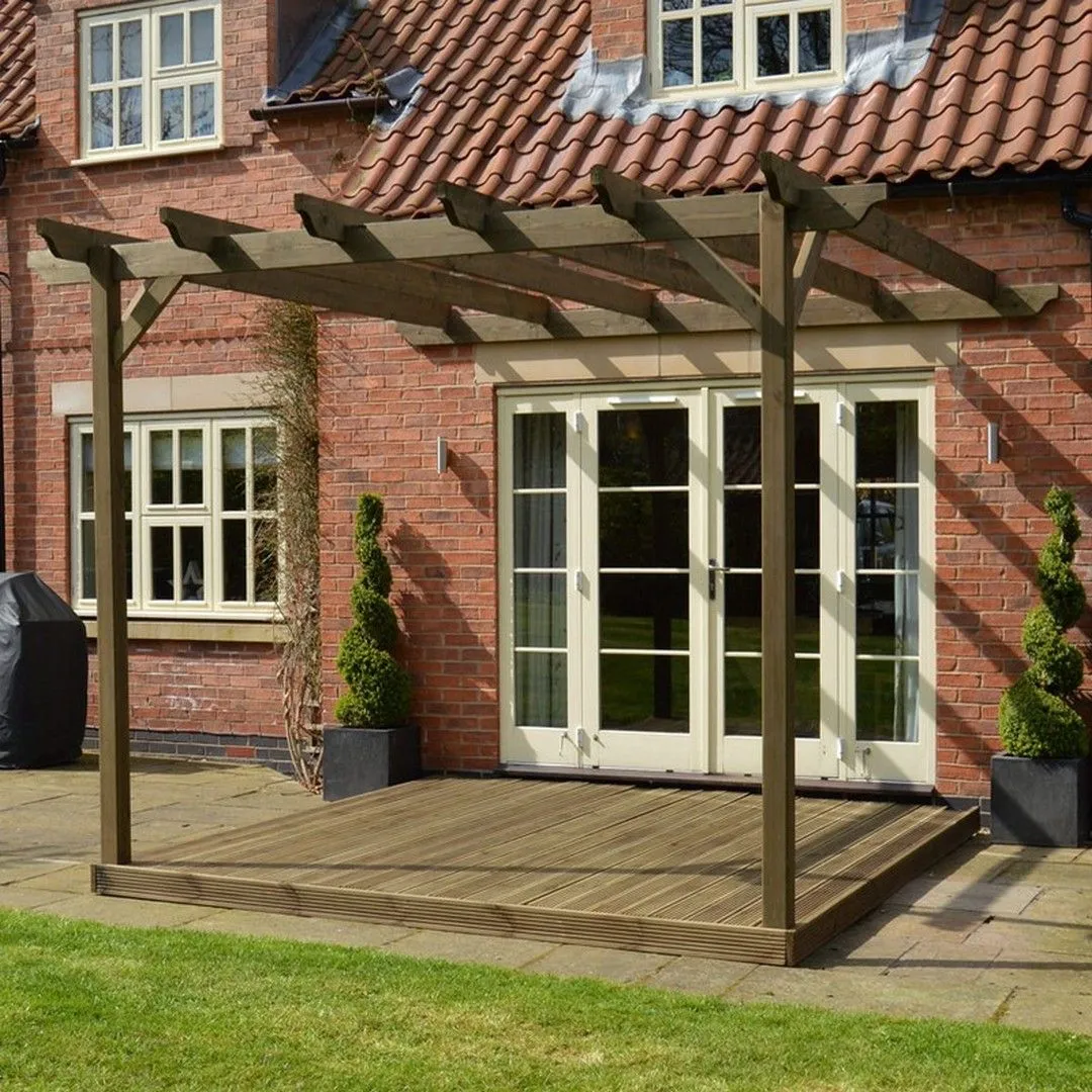 Rutland County Garden Furniture Ltd Wall Mounted Garden Pergola & Decking Kit, L480 x W480 cm, Brown 5