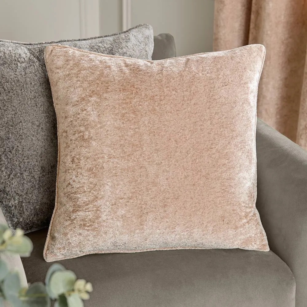 Paoletti Lustre Crushed Velvet Cushion in Nude 1