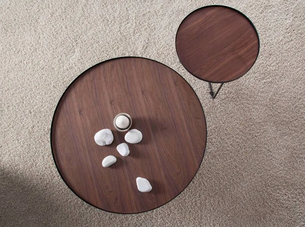 Angel Cerda Round Walnut-Veneer Coffee Table with Black Steel in Brown 5