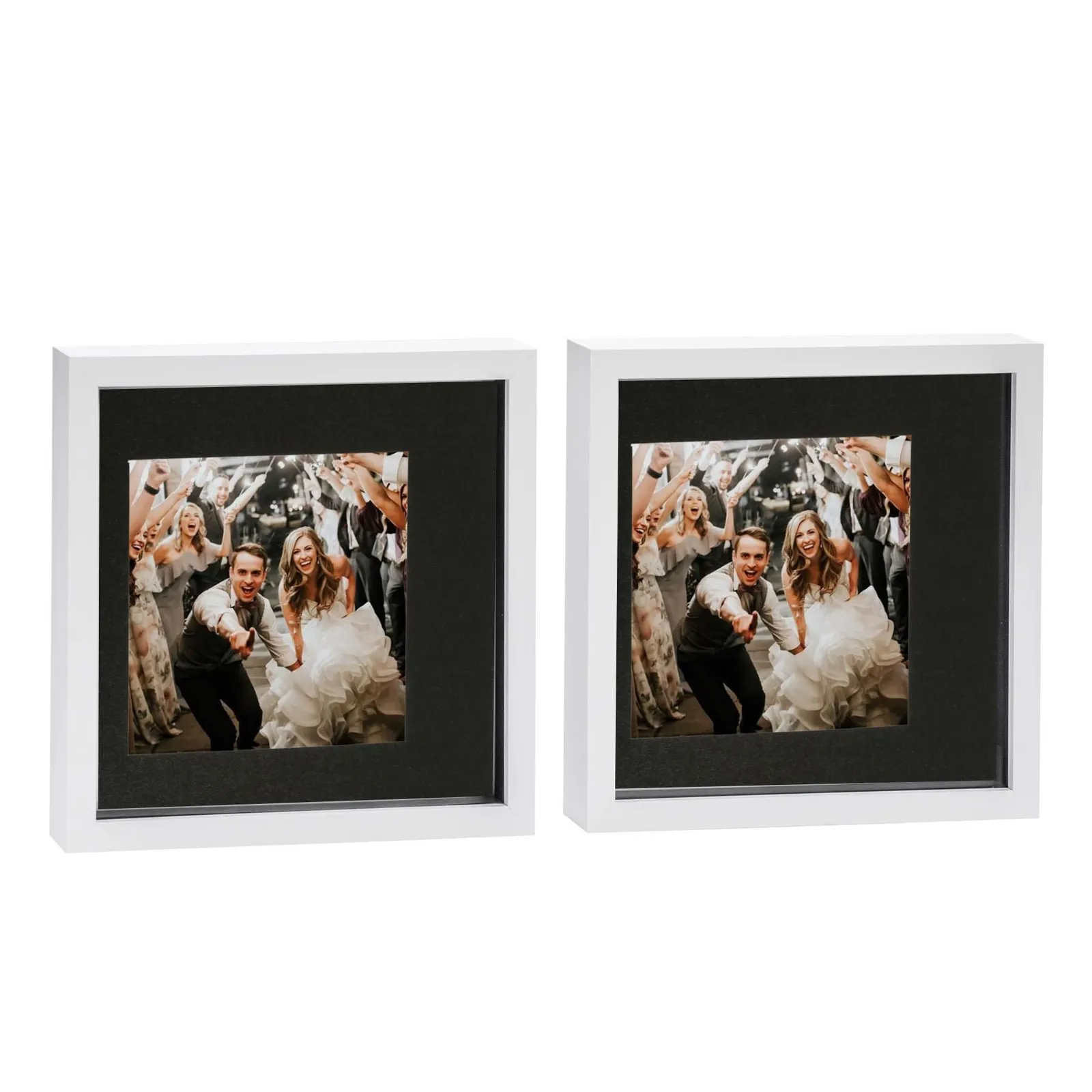 Nicola Spring 3D Box Photo Frames - 10 x 10" with 6 x 6" Mount - Grey Mount - Pack of 2 in White