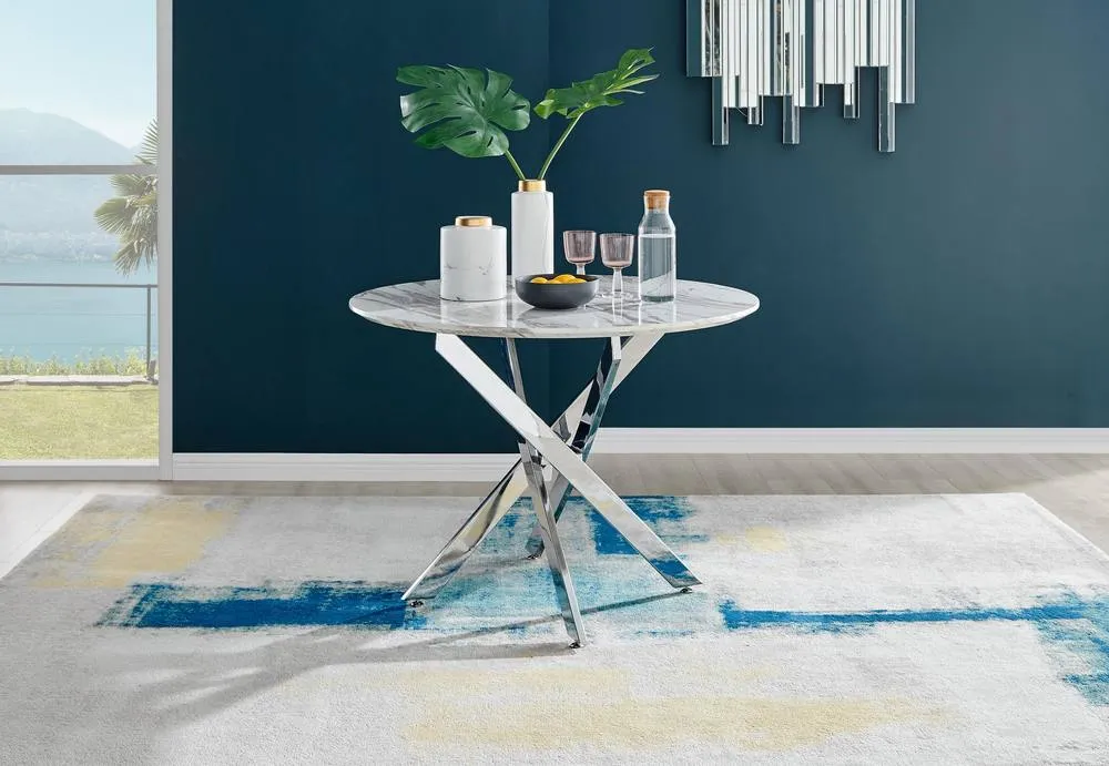 FurnitureboxUK Novara White Marble Round Dining Table & 4 Lorenzo Chairs in Black 3