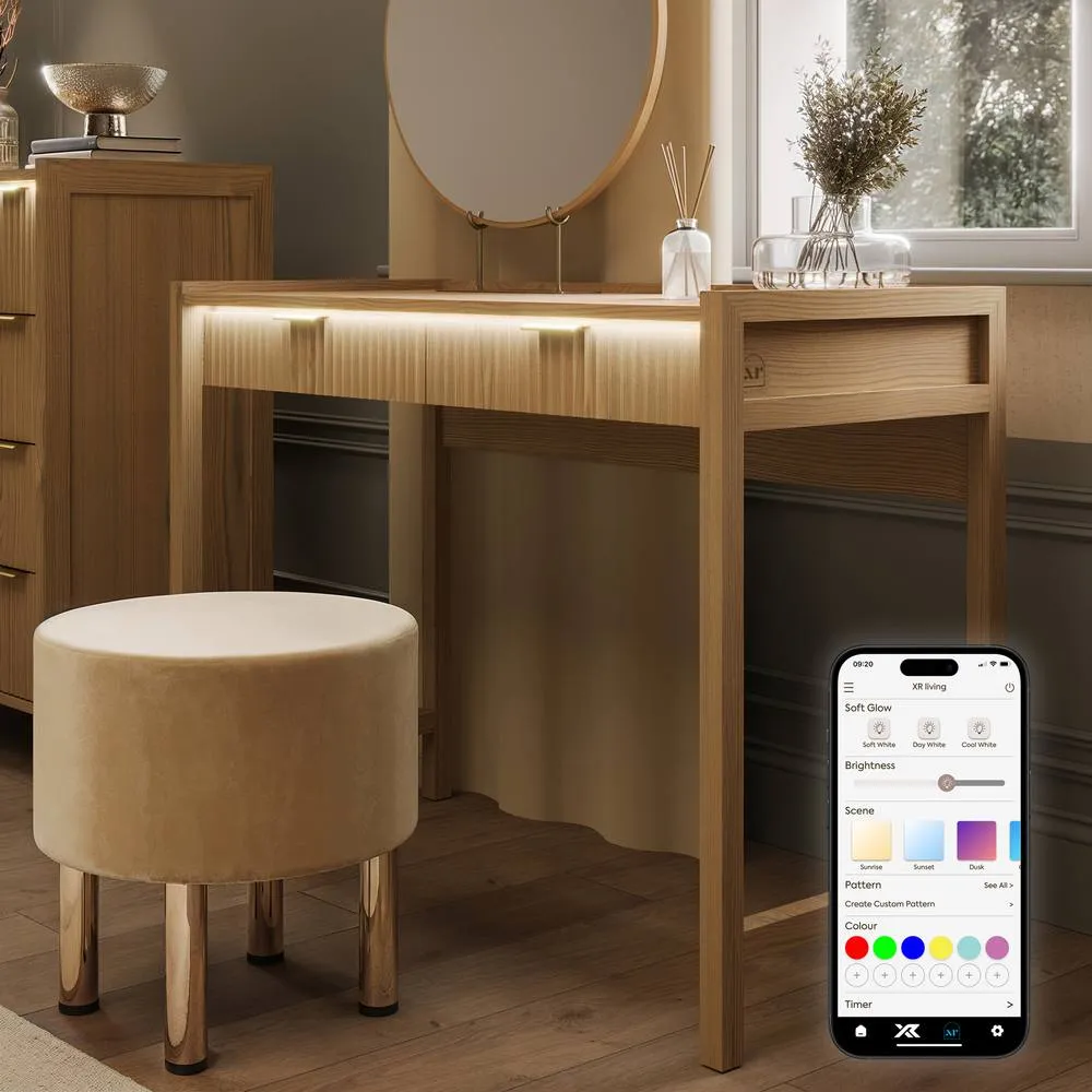 X Rocker XR Living Dak ota Dressing Table with 2 Drawers & LED Lights - Oak in Light Oak