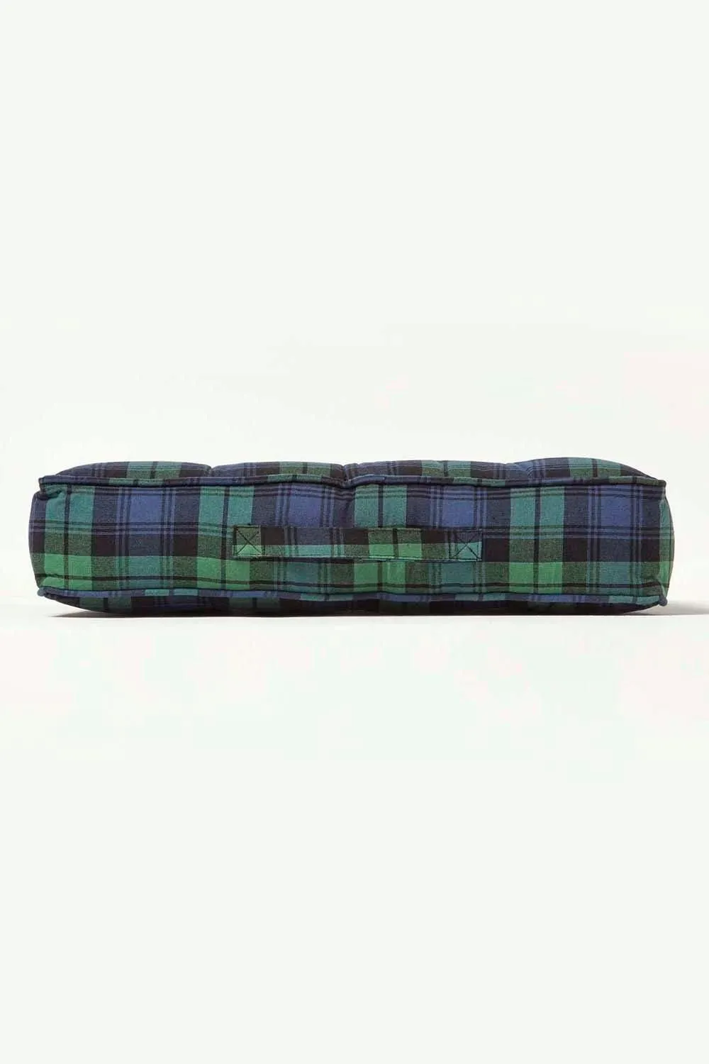 Homescapes Black Watch Tartan Cotton Armchair Booster Cushion in Green 5