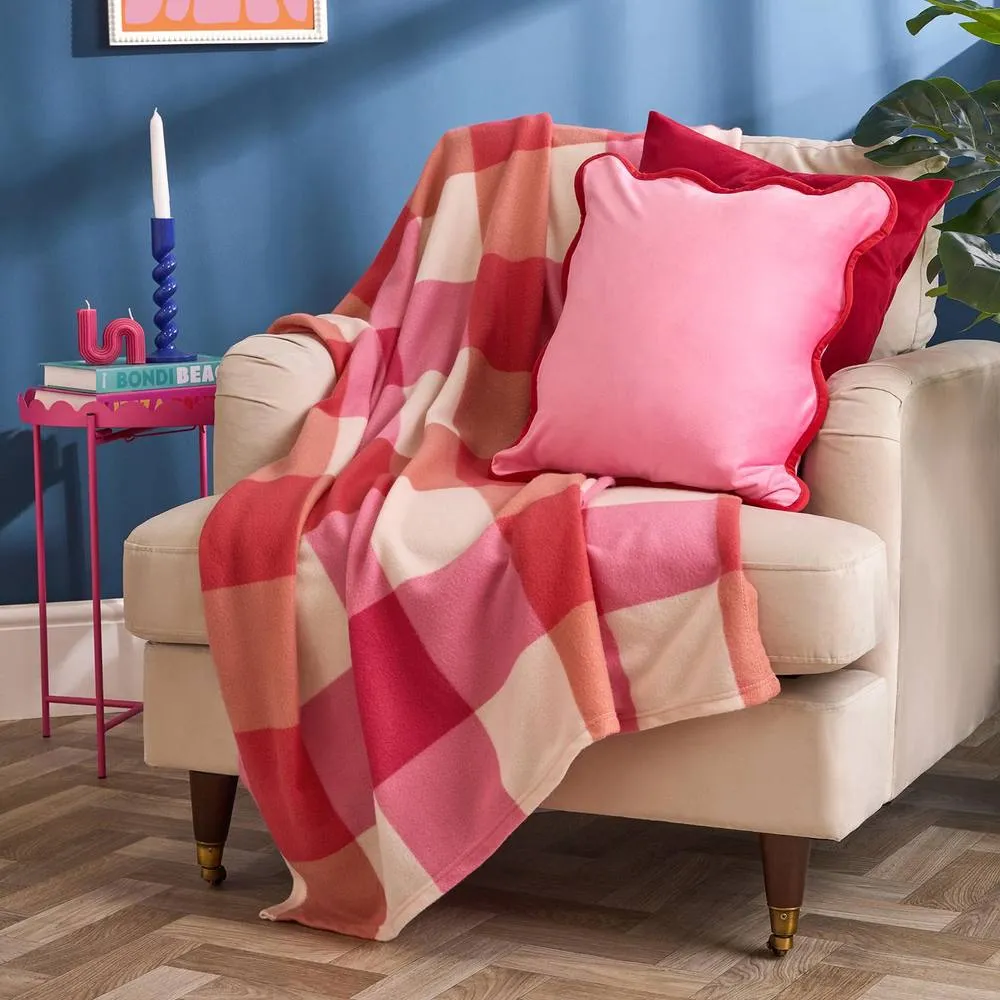 OHS Gingham Polar Fleece Throw Blanket Lightweight Bedspread