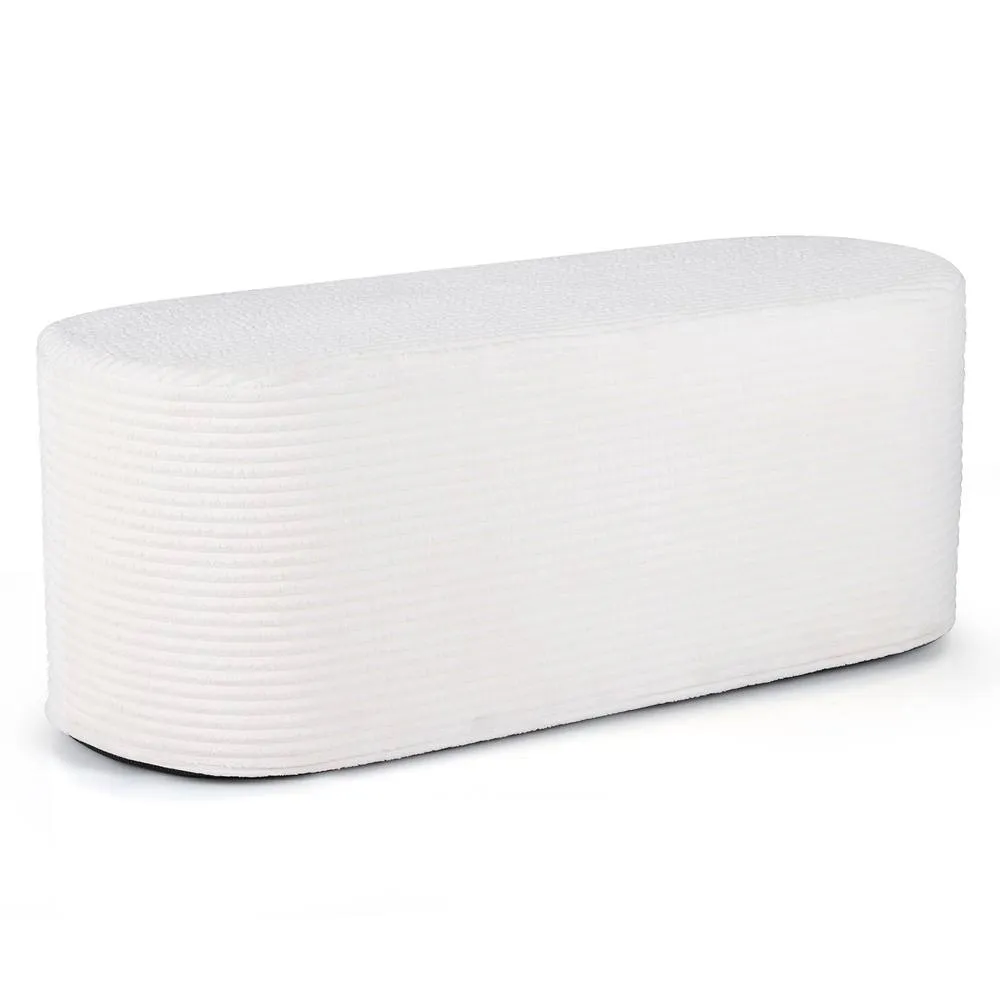 Costway Upholstered Ottoman Bench Modern Bed Stool Oval Entryway Ottoman in White 3