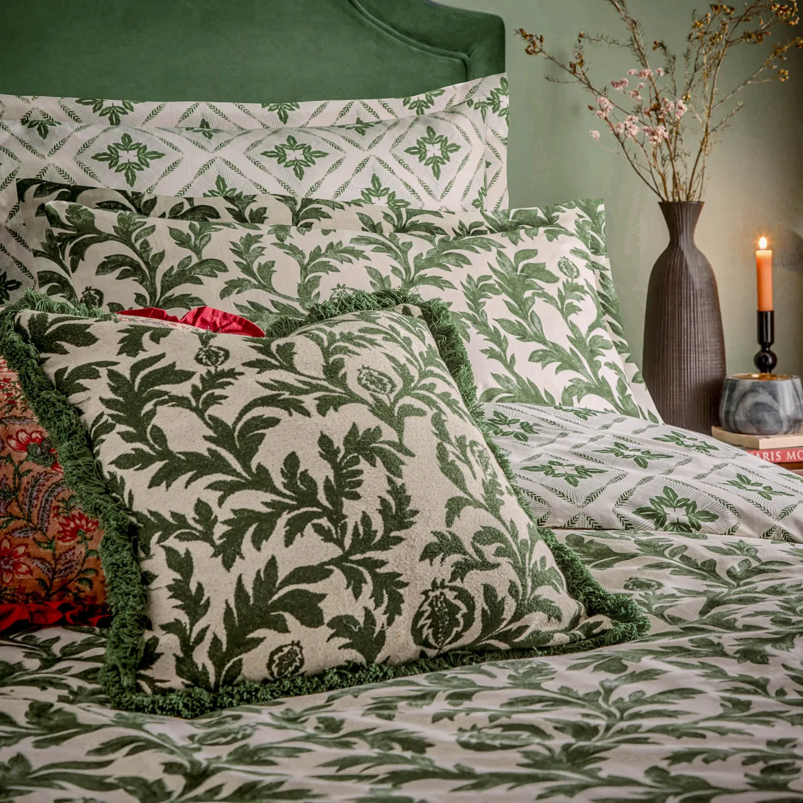 Paoletti Hedera Jacquard Cushion in Green 6
