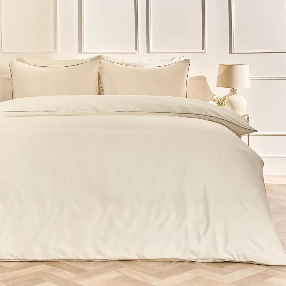OHS Piped Edge Bedding Set Soft Duvet Cover with Pillowcase in Ivory