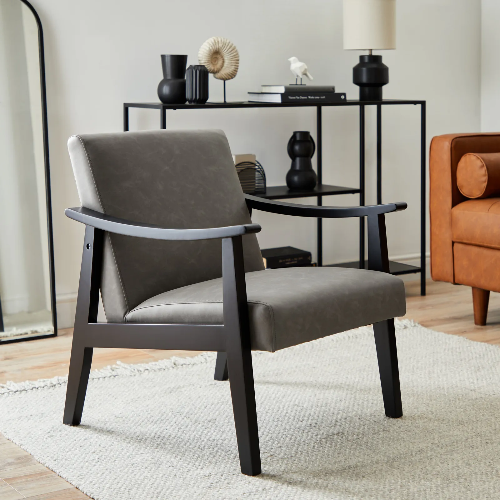 Merrick Distressed Faux Leather Armchair Grey