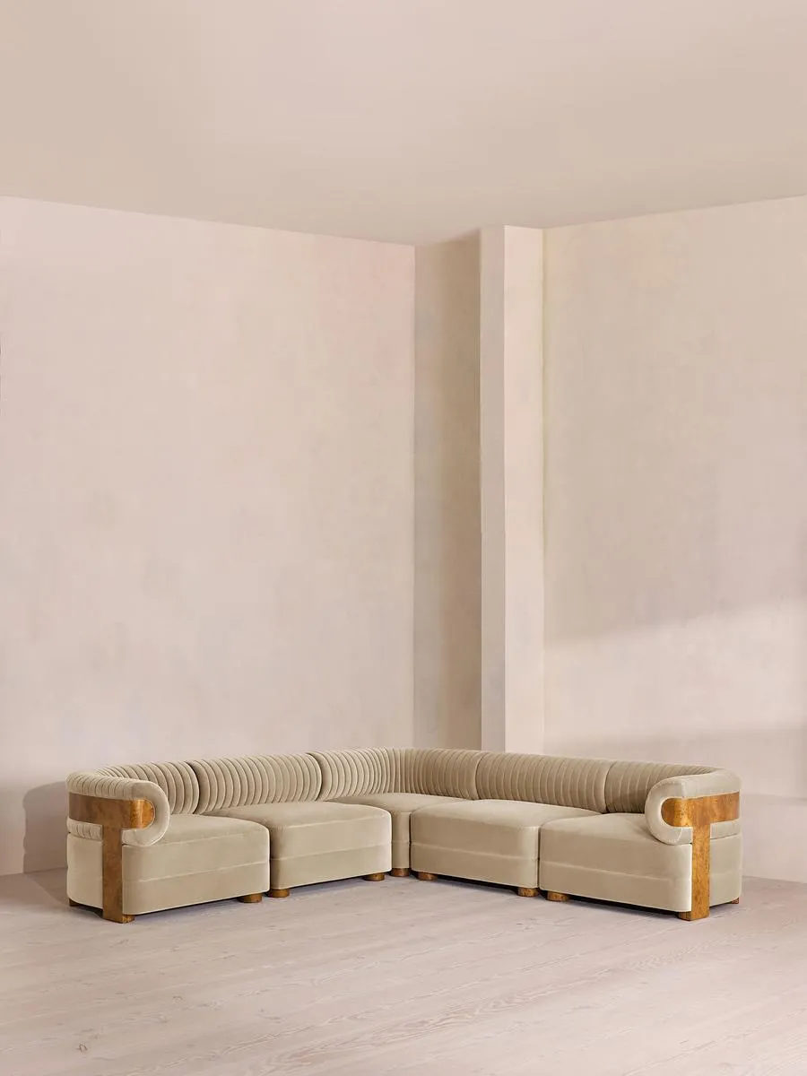 Caleb Modular Sofa, Corner Sofa, Velvet, Oyster, Dark Burl