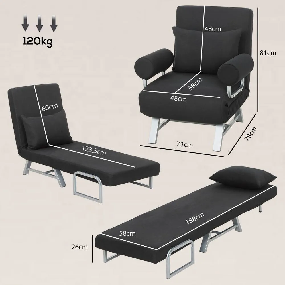 HOMCOM Single Sofa Bed, 3-in-1 Convertible Folding Chair Bed in Black 3