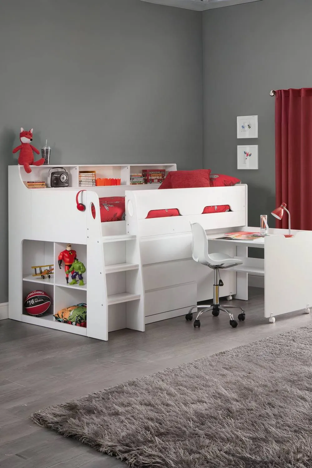 Julian Bowen Jupiter Midsleeper Cabin Bed with Desk in White