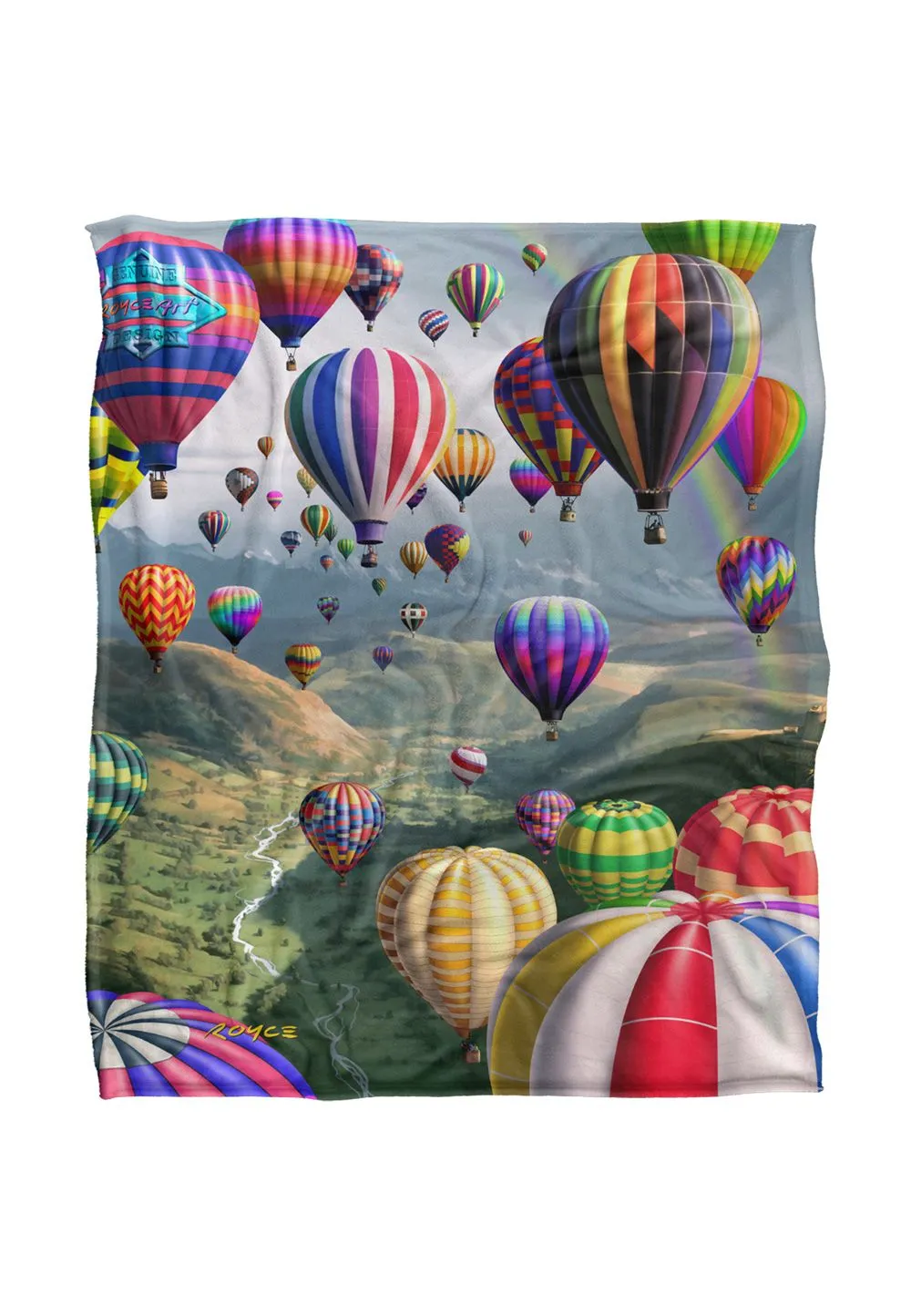 JQ Licensing Royce Mcclure Hot Air Balloon Sky Roads Silky Touch Super Soft Throw Blanket 152 X 127 cm in White